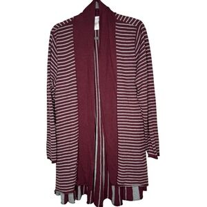 Soft Surroundings Womens Long Open Cardigan‎ Sz L Striped Peplum Back Office